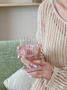 1pc Butterfly Stem Champagne Glass, Cocktail Wine Glass, High Borosilicate Glass Cup, Suitable For Dessert Shop, Home, Office, Gifts