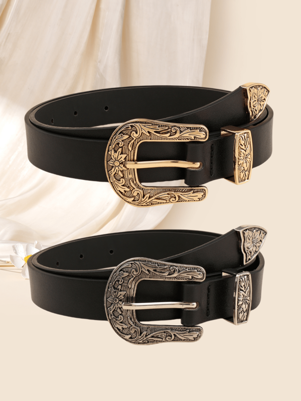 Set de 2 cinturones con hebilla estilo occidental para mujeres, versátil y decorativo para el verano, la escuela