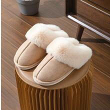 Women's New Simple Fashion Solid Color Home Slippers, Flat Anti-Skid Unisex Imitation Rabbit Fur Men's And Women's Slippers