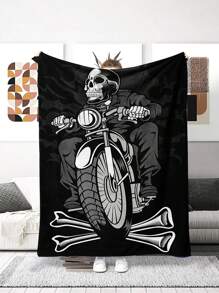 Skull Funny Print Flannel Blanket - Multicolor - View 1