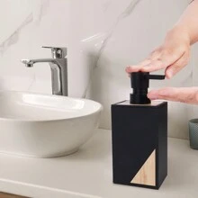 1pc Hộp đựng xà phòng vuông hiện đại màu đen có trang trí bằng tre, dùng cho xà phòng rửa tay phòng tắm và xà phòng rửa chén nhà bếp, bình đựng chất lỏng trang trí phòng tắm gia đình mùa hè - màu đen - Xem 3