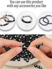 100/150pcs 4 X 7 MM Round Alphabet Beads A-Z 26 Letters Beads ,For DIY Friendship Bracelets And Gifts Souvenir Jewelry Making - Black - View 3