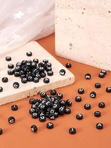 100/150pcs 4 X 7 MM Round Alphabet Beads A-Z 26 Letters Beads ,For DIY Friendship Bracelets And Gifts Souvenir Jewelry Making - Black - View 2