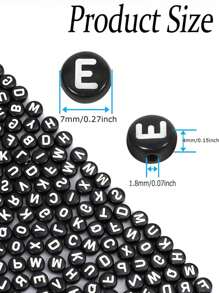 100/150pcs 4 X 7 MM Round Alphabet Beads A-Z 26 Letters Beads ,For DIY Friendship Bracelets And Gifts Souvenir Jewelry Making - Black - View 9