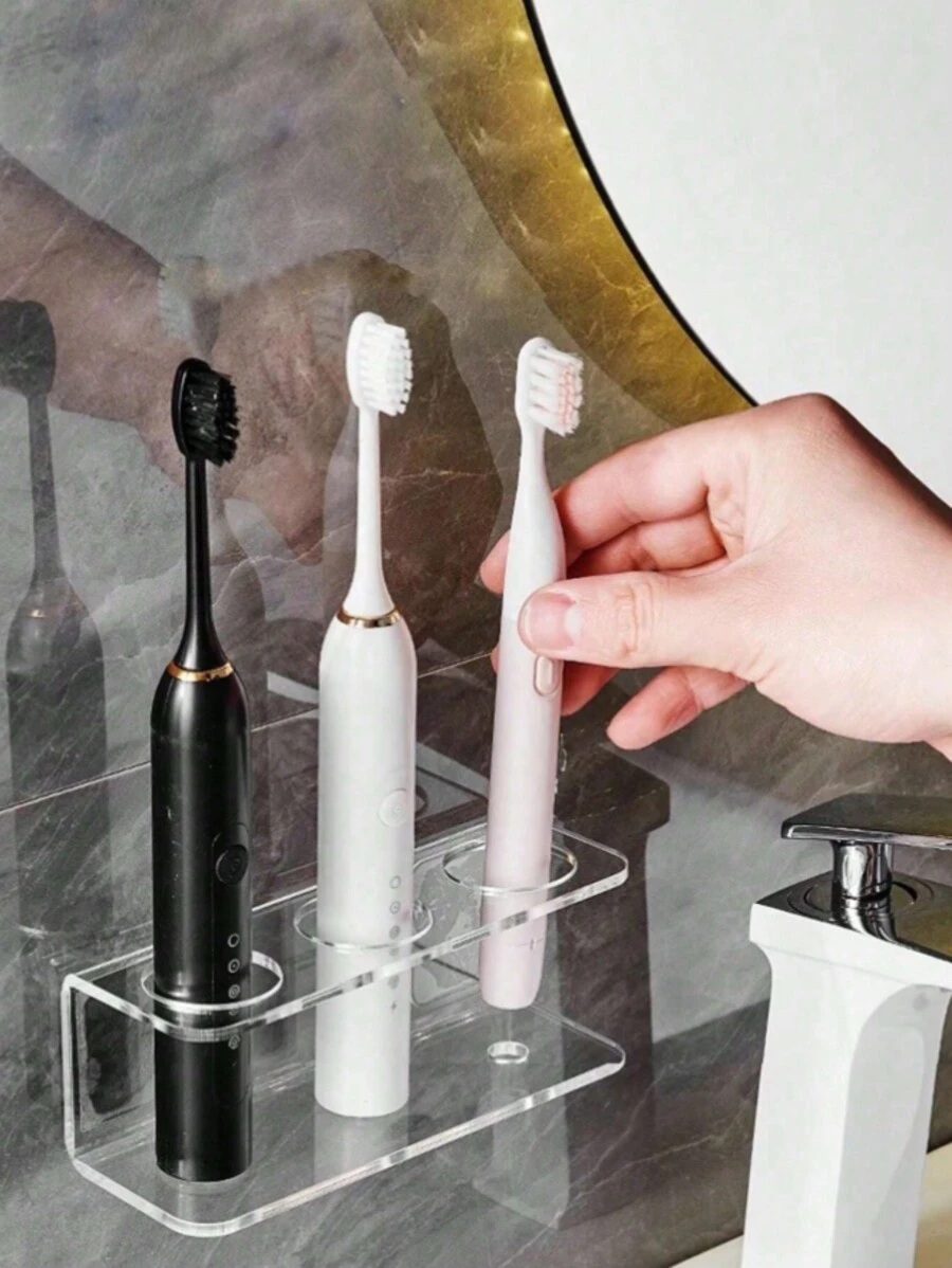 Simple Acrylic Wall-Mounted Electric Toothbrush Holder Without Drilling, Transparent Bathroom Storage For Toothbrush - Clear - View 1