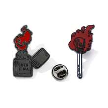 2 piezas Broche de alfileres con diseño de calavera ardiente, insignia de estilo gótico steampunk personalizada para decoración de bolsas y ropa, Halloween - Multicolor - Ver 10