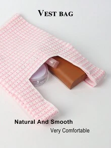 1件粉色花邊針織鉤針刺繡透氣輕便可折疊攜帶手機、雨傘、化妝品、書籍等開放式休閒手提包，適用於日常穿著、假期、通勤、購物、攝影、旅行、露營、徒步旅行、返校、度假、學生、女孩、女士，適合所有季節的母親禮物 - 淺粉色 - 查看 4