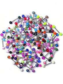 100 pièces de piercing de langue en gros, barbell de piercing de langue 14g, en plusieurs couleurs pour hommes et femmes, en acrylique