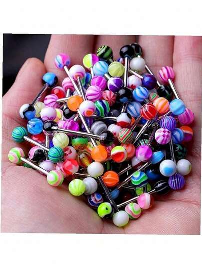 100 Peças de Argola de Língua Atacado 14g Argola de Língua Barbell em Múltiplas Cores para Homens e Mulheres, Acrílico