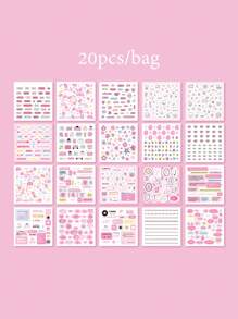 20 Stücke/Heft Aufkleber Scrapbooking Zubehör, Graffiti-Stil kleine Aufkleber, dekoratives Notizbuch Foto-Rahmen Handyhülle Hintergrundpapier Papiermüll Magazin DIY-Verpackungspapier