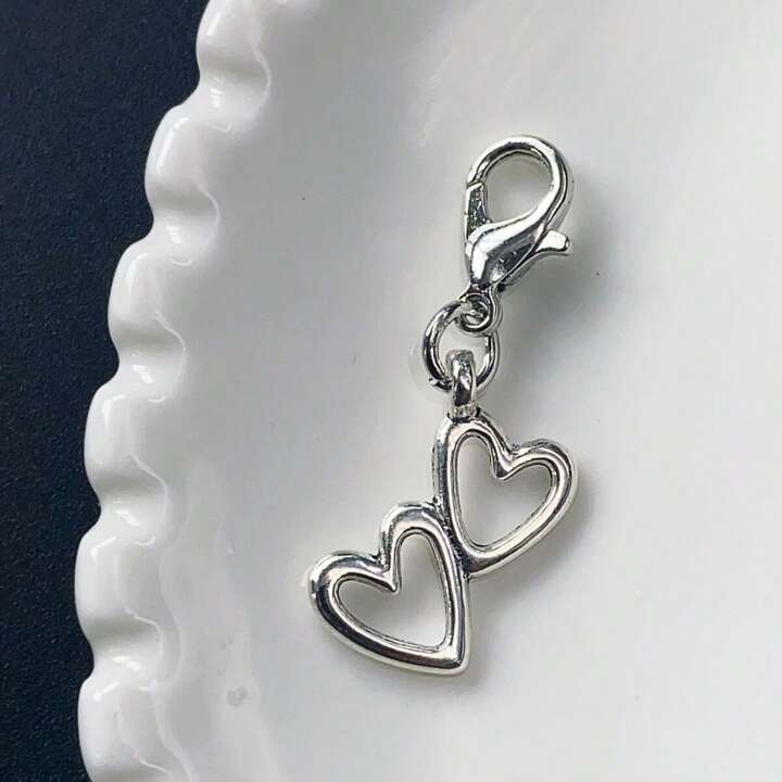 1pc Alloy Heart Shaped Spring Clip Zipper Puller Keychain Bag Charm Cute Daily Bag Accessory