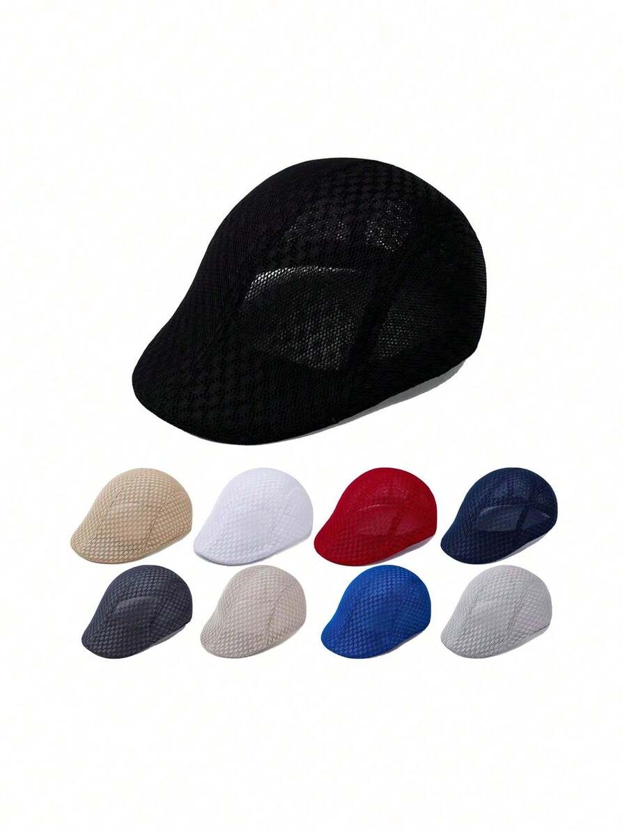 1pc Unisex Mesh Beret Hat, Outdoor Spring/Summer/Autumn Sun Protection Breathable Bucket Hat With Hollow-Out Design, Solid Color - Beret Mesh Hat - View 1