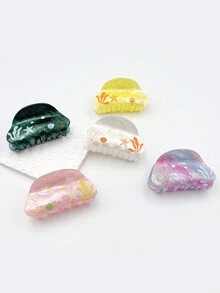 1个女士亚克力新月形发爪夹，饰有可爱的海藻和海星图案，时尚发饰，适合派对和旅行 - 彩色 - 查看 5