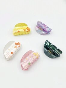 1个女士亚克力新月形发爪夹，饰有可爱的海藻和海星图案，时尚发饰，适合派对和旅行 - 彩色 - 查看 10