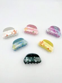 1个女士亚克力新月形发爪夹，饰有可爱的海藻和海星图案，时尚发饰，适合派对和旅行 - 彩色 - 查看 2