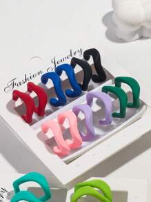 1 Set Of 6 Pairs Popular Fashion Colorful Matte Acrylic Asymmetrical Geometric C-Shaped Hoop Earrings Suitable For Women's Daily Wear - Colorful - View 5