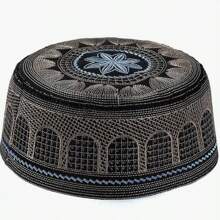 1pc Men's Islamic Embroidered Prayer Hat Cap, Suitable For Daily Prayer - Black - View 5