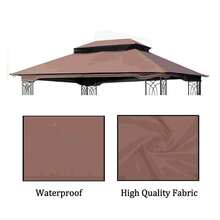 13x10 Ft Patio Double Roof Gazebo Replacement Canopy Top Fabric,Brown - 棕色 - 查看 3