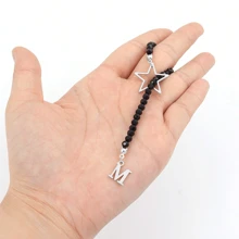 1pc Women's Stainless Steel Letter & Star Crystal Beaded Necklace - Silver - View 3