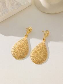 Herseygold Set de joyas nupcial de lujo dorado chapado en oro de 3 piezas con aretes, collar y brazalete, estilo con patrón de arabesco para mujeres