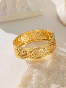 Herseygold Set de joyas nupcial de lujo dorado chapado en oro de 3 piezas con aretes, collar y brazalete, estilo con patrón de arabesco para mujeres