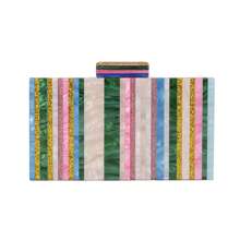 Poșetă multicoloră din acril în stil european și american, cu lanț metalic curcubeu, geantă de seară, geantă de umăr, geantă crossbody, mini geantă cu dungi verticale, geantă elegantă pentru rochie pentru femei, geantă cosmetică, geantă de mireasă - Multicolor - Vizualizare 1