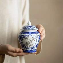 中国青花瓷糖罐或奶粉罐，用于储存各种糖果、茶叶、谷物等。圣诞礼物，学校用品 - 青花 - 查看 3