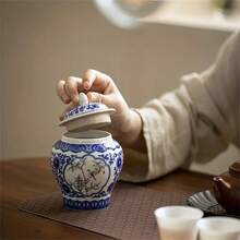 中国青花瓷糖罐或奶粉罐，用于储存各种糖果、茶叶、谷物等。圣诞礼物，学校用品 - 青花 - 查看 4