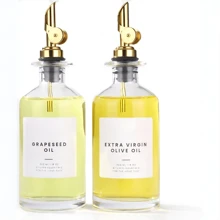 1 pezzo/2 pezzi Bottiglia in vetro da 350 ml (11,5 fl oz), 2 pezzi di erogatori inclinati dorati e set di 35 etichette per dispenser di olio d'oliva da cucina, dispenser di sciroppo per il caffè con erogatore a gravità inclinato, apertura e chiusura automatica, dispenser in vetro da cucina, bottiglia per olio d'oliva, set da 2 pezzi di bottiglie in vetro per olio d'oliva da 500 ml/17 once - Oro