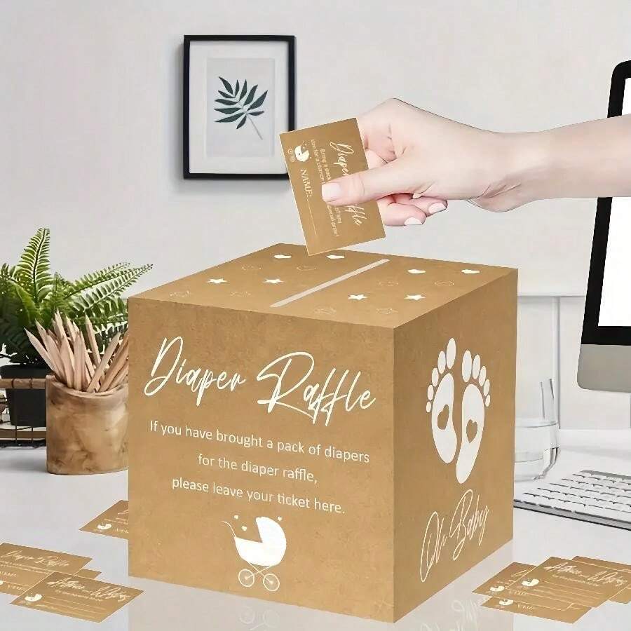 Card Box Set, Birthday Shower Party Table Central Decorative Box Game Box Greeting Card Box Birthday Party Ornaments (1 Box With 20 Cards) - Tan - View 1