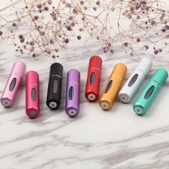 3pcs 5ml Plastic Refillable Perfume Bottles With Bottom Pump Spray, Candy-Colored Press Dispensing Perfume Bottle,Travel Essentials