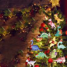 24 Piezas, Decoraciones navideñas de madera, árbol de Navidad Dinosaurio Gato Colgantes, Gato Negro y Dinosaurio Navideños de Madera, favores de fiesta de Navidad, decoraciones para Halloween y Acción de Gracias