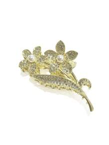 1 件装女士仿珍珠装饰水钻花朵设计迷人发爪用于发饰波西米亚风蝴蝶头饰 - 金色 - 查看 5