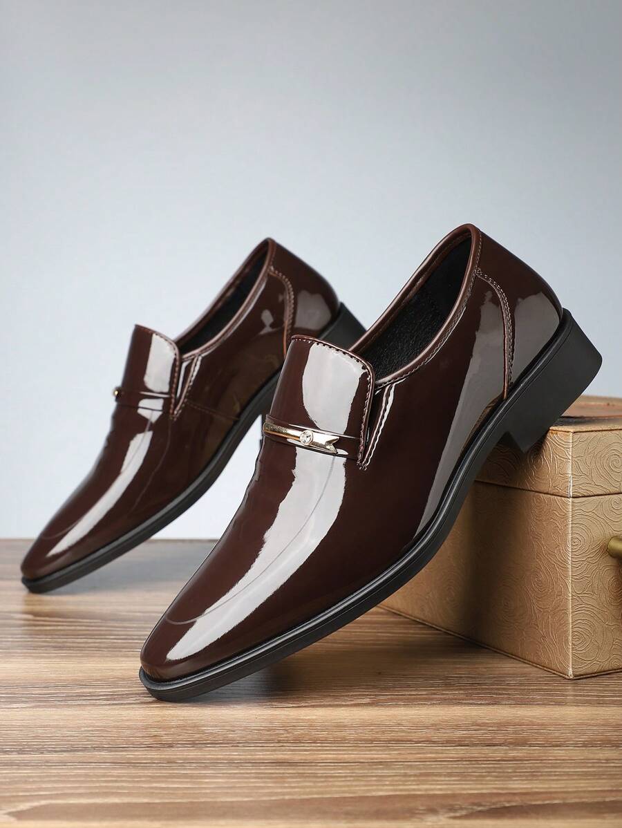 Herren Business Lässig Patentleder Slip-On Schuhe, Oversized, Schwarz - Braun - Übersicht 1