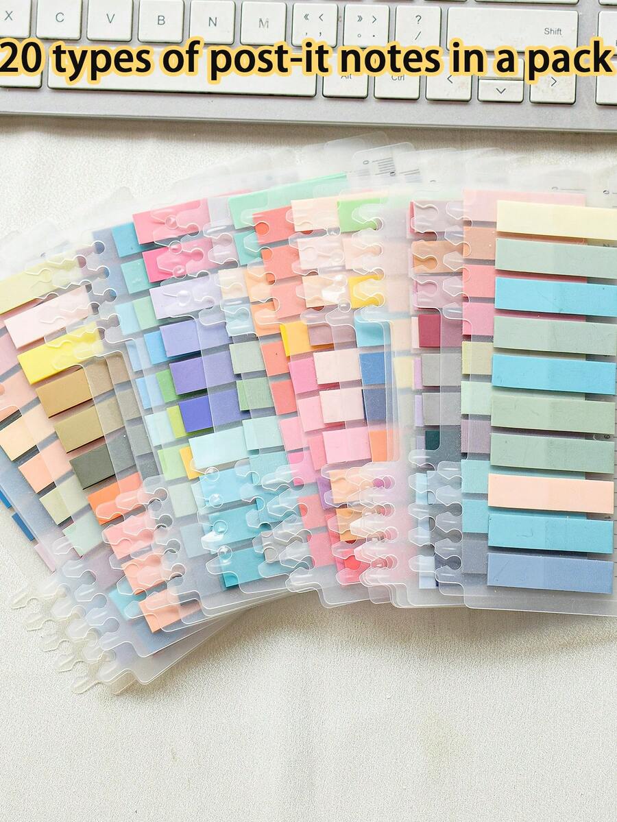 20張便利貼筆記組合共4000張PET便利貼索引，各種顏色設計學生用品標籤N辦公用品分類黏在一起 - 彩色 - 查看 1