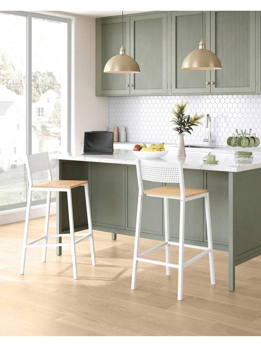 Bar Stool Set Of 2, Bar Chairs For Kitchen, Dining Room, Office, Industrial - trắng - Xem 1