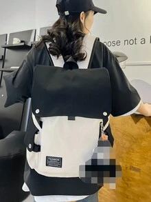 日式風格設計的學生背包，中學、高中和大學男女學生旅行大容量背包，ins風格，時尚酷炫雙肩背包 - 黑與白 - 查看 4