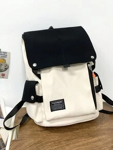 日式風格設計的學生背包，中學、高中和大學男女學生旅行大容量背包，ins風格，時尚酷炫雙肩背包 - 黑與白 - 查看 6