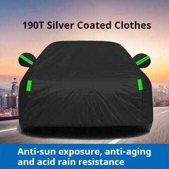 Volledig zwarte 190T zilver gecoate autohoes, gemaakt van polyester en met reflecterende strepen