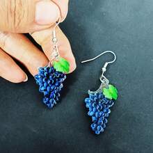 1pair Fashionable 2D Acrylic Grape Earrings - Unisex, Suitable For Parties And Festivals - Grape - View 4