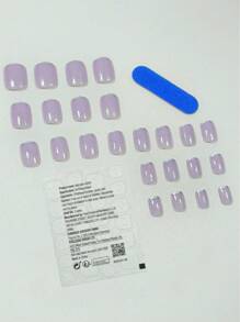 Minimalism Purple French Temptation Style, Fresh, Fashionable, Elegant, Sparkling Pink Solid Color 24pcs Short Square-Shaped False Nails Set For Office Ladies, Daily Wear, Dating, And Tea Parties Press On Nails