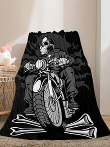 Skull Funny Print Flannel Blanket - Multicolor - View 3