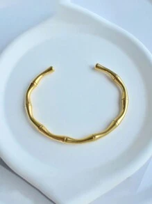 1入個性化、通用、高品質不褪色開口手鐲，竹結不鏽鋼手鐲適用於女士 - 金黃色 - 查看 3