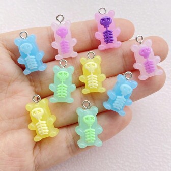 10pcs Cute Halloween Skull Bear Pendant Collection - For Jewelry Making Resin Pendant - Perfect DIY Keychain, Necklace, Bracelet And Earring Set