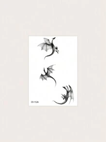 1pc Waterproof, Sweatproof, Washable, Non-Reflective Temporary Tattoo Sticker, Flying Dragon Group Pattern, Suitable For People's Daily Use - Black - View 3