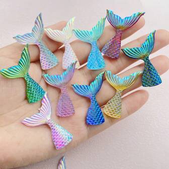 10pcs Mermaid Tail Flatback Resin Decoration For DIY Jewelry Making - Colorful And Lively Embellishment, Ideal For DIY Crafts - Perfect For Wedding, Scrapbooking, Clothing And Accessories