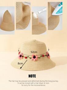 1pc Unisex Toddler Floral Wreath & Bow Decor Beige Floppy Sun Hat, Suitable For Summer Outdoor, Beach Vacation, UV Ion, Children Gift, Wedding Season - Beige - View 6