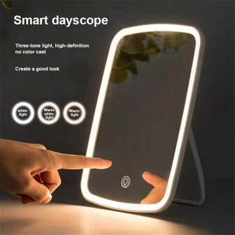 1pc LED Foldable Tabletop Makeup Mirror, Portable Travel Beauty Mirror With Illumination