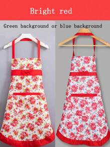 1 pezzo Grembiule in tessuto sottile con stampa floreale di rose e bordo in pizzo, elegante grembiule da cucina per vita da donne