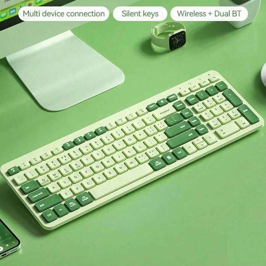 Dual Mode Wireless Bluetooth Keyboard, Silent Ergonomic Design With High Aesthetic Value For